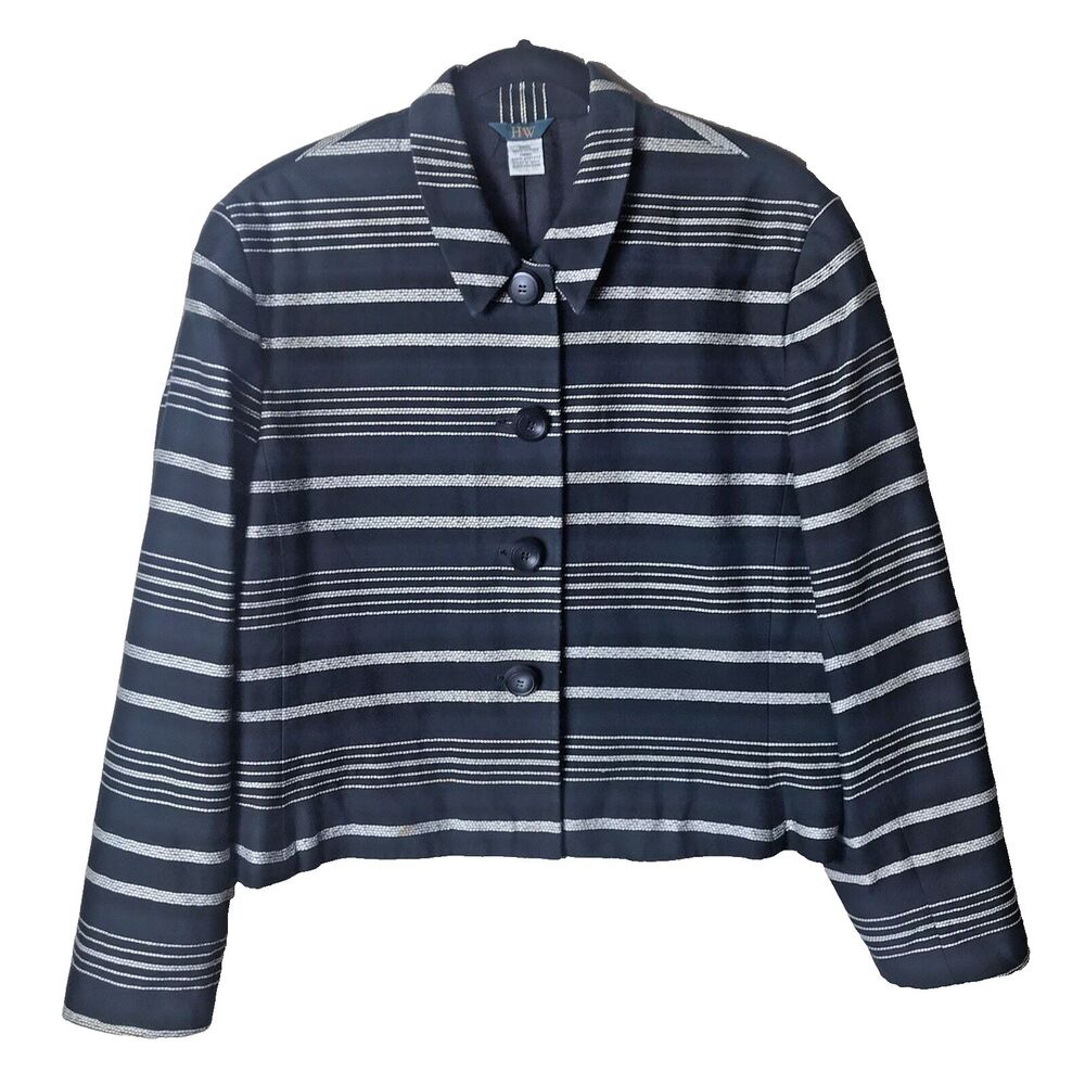 H&W Size 18 Waist Length Blazer Jacket Women's Black With Gray Strips Career